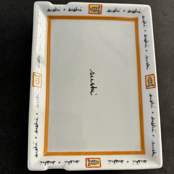 Set of 2  White Sushi word graphic Appetizer Plates, 7.25"x5.5" - Picture 7 of 8